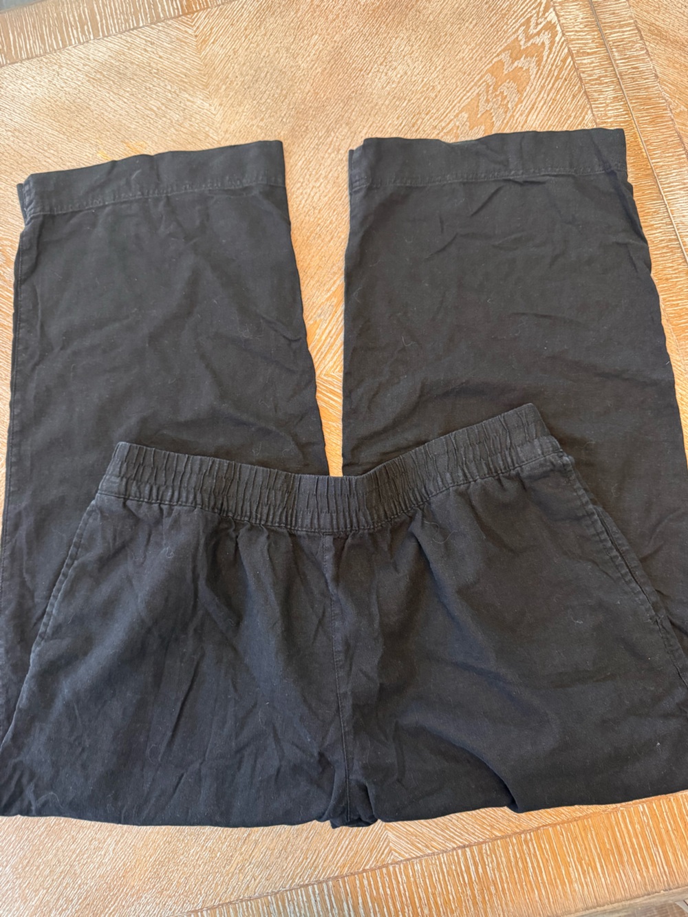 Old Navy Black Linen Blend Wide Leg Pants XL Elastic Waist 36”Inseam 29” Pockets - Picture 4 of 7